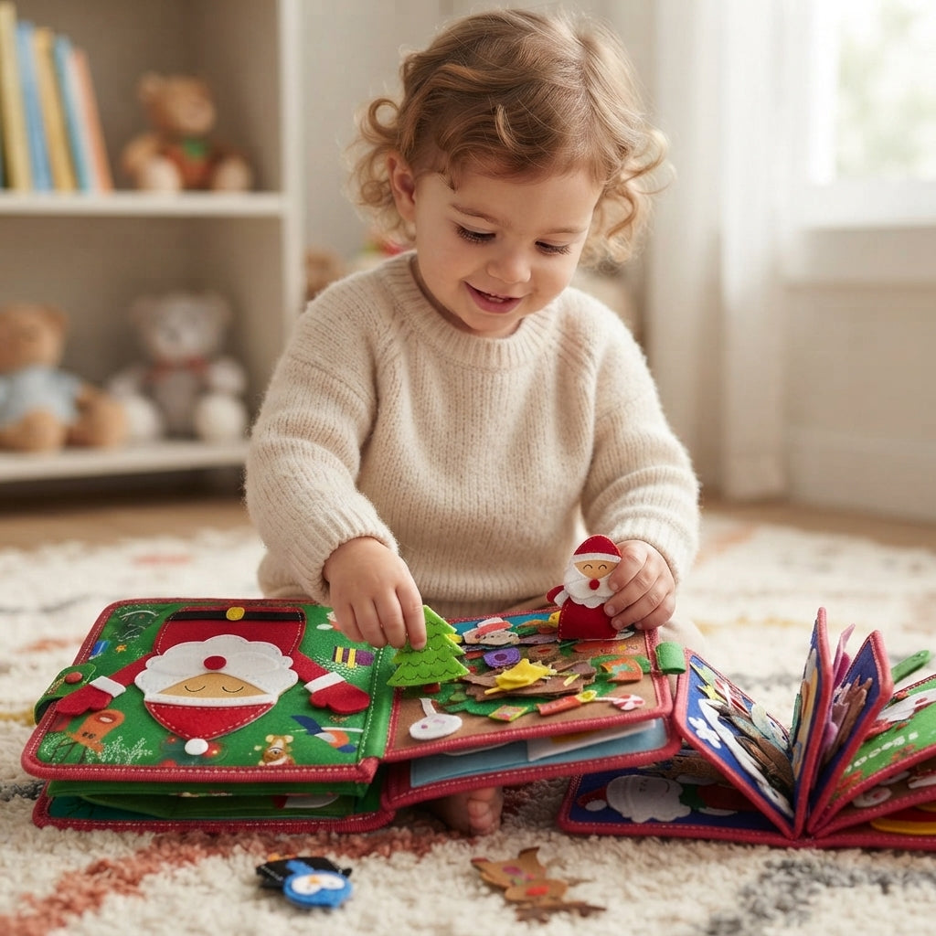 Montessori Christmas Busy Felt Book for Toddlers, Learning Activity Book with Santa