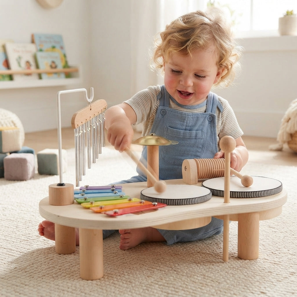 7 in 1 Montessori Percussion Set, Kids Musical Instruments Toy, Xylophone Drum Kit, Aeolian Bells