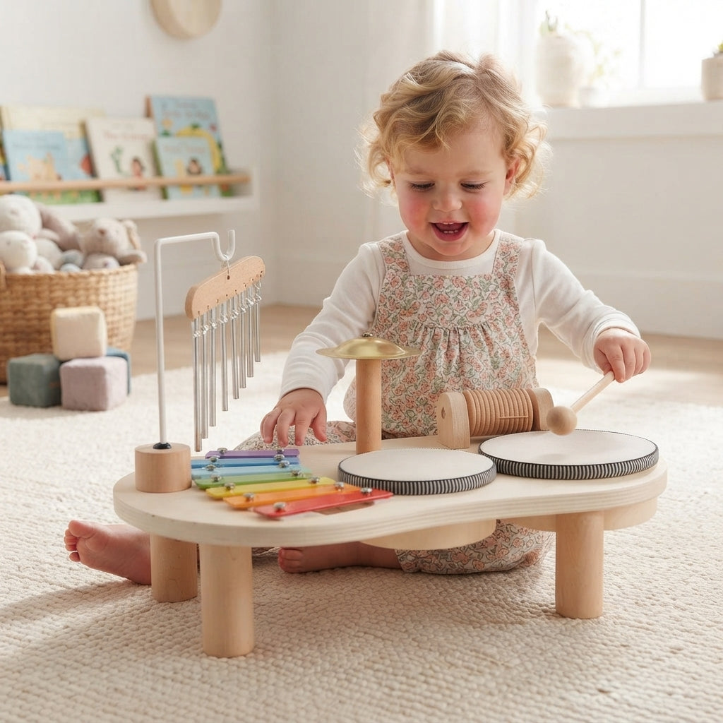 7 in 1 Montessori Percussion Set, Kids Musical Instruments Toy, Xylophone Drum Kit, Aeolian Bells