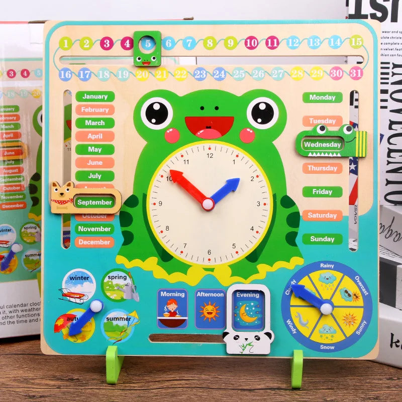 Wooden Frog Clock Calendar ,Weather, Season, Month for Kids - LittleOzKid