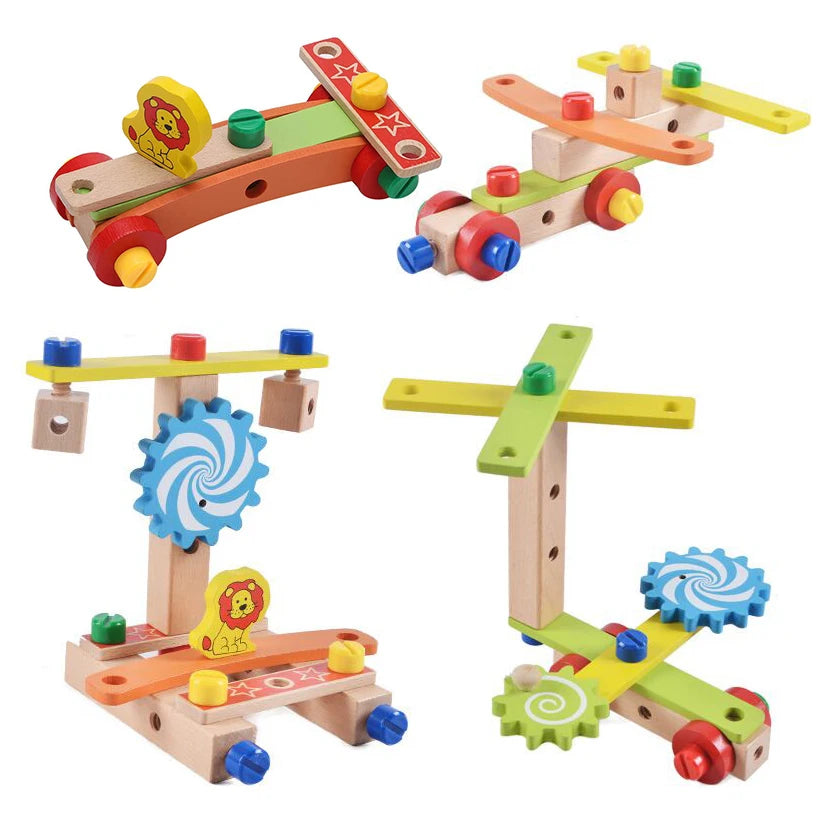 DYI Wooden Montessori Assembling Chair Educational Toy, DIY Nut Screws Tools