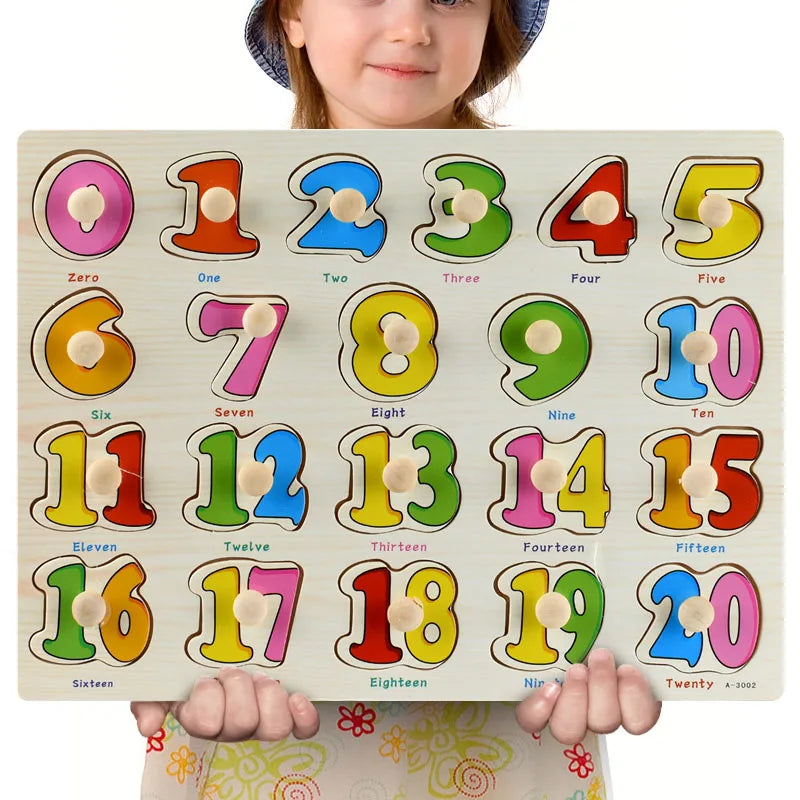 Wooden Alphabets, Numbers & Shapes Jigsaw Puzzle, Hand Grab Boards Toys