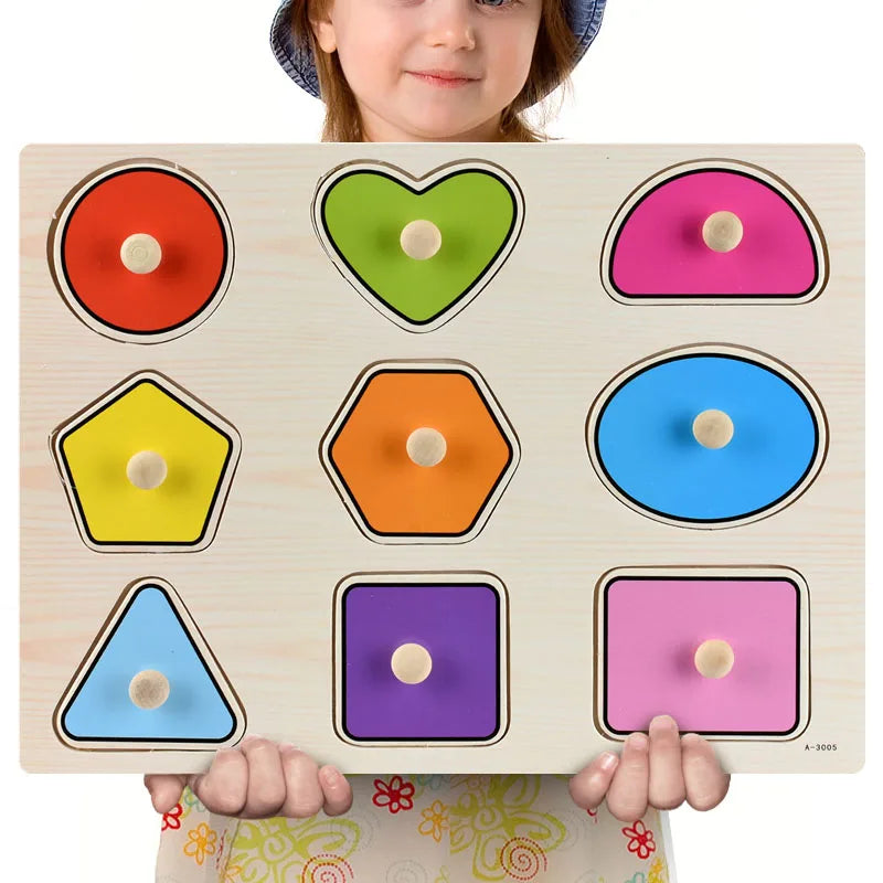 Wooden Alphabets, Numbers & Shapes Jigsaw Puzzle, Hand Grab Boards Toys