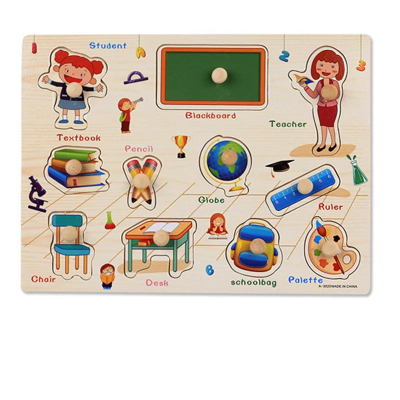 Wooden Animals & Vehicles Jigsaw Puzzles Hand Grab Learning Boards Toy