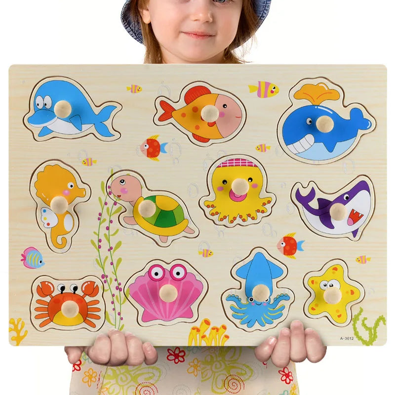 Wooden Animals & Vehicles Jigsaw Puzzles Hand Grab Learning Boards Toy