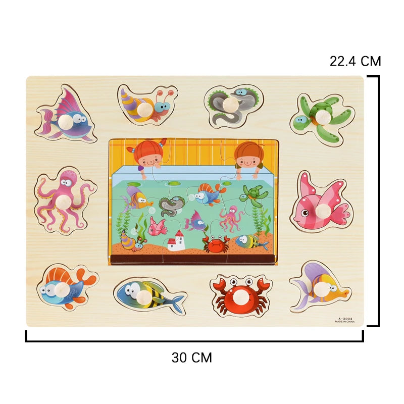 Wooden Animals & Vehicles Jigsaw Puzzles Hand Grab Learning Boards Toy