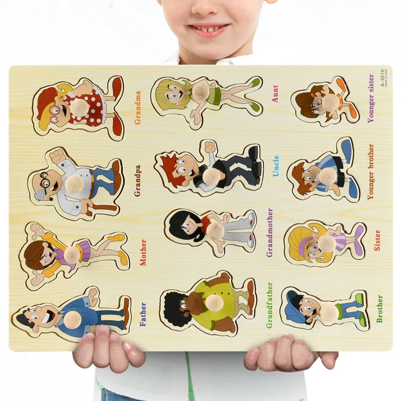 Wooden Animals & Vehicles Jigsaw Puzzles Hand Grab Learning Boards Toy
