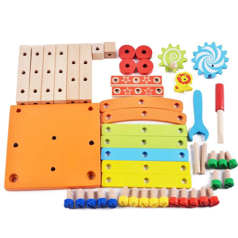DYI Wooden Montessori Assembling Chair Educational Toy, DIY Nut Screws Tools