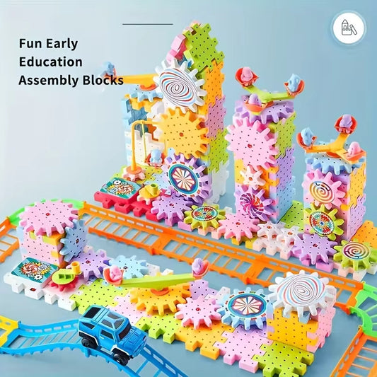 Montessori STEM Electric Rotating Gear Building Block Toys, Block Bricks toys for Children