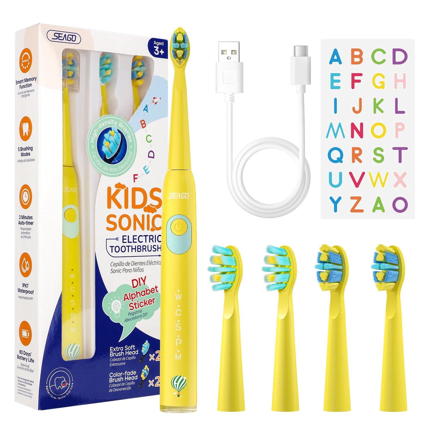 Rechargeable Kids Electric Toothbrush with Stickers and 3 Extra head