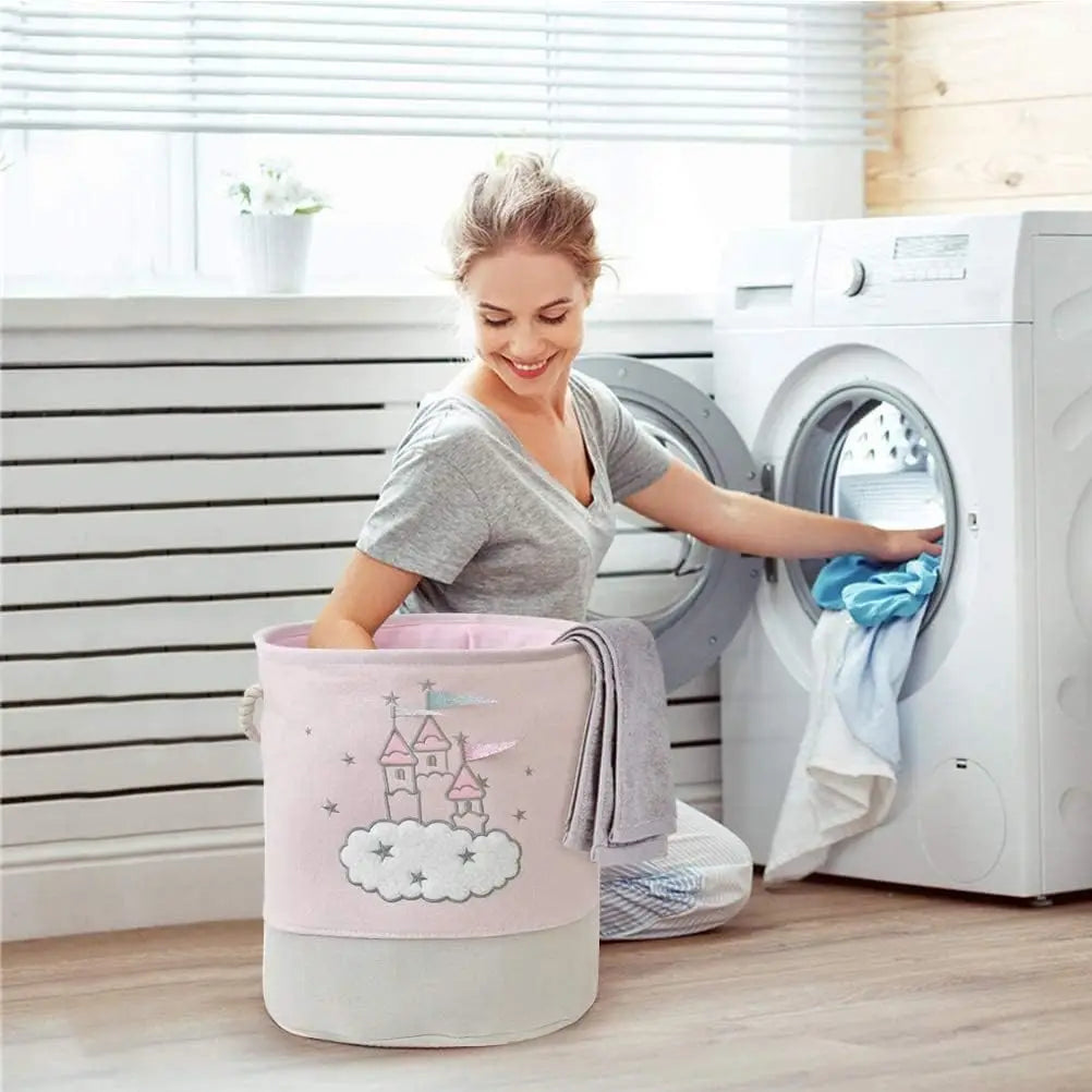 Foldable Large Pink Kids Toys Storage Basket, Laundry Basket, Toy Organiser