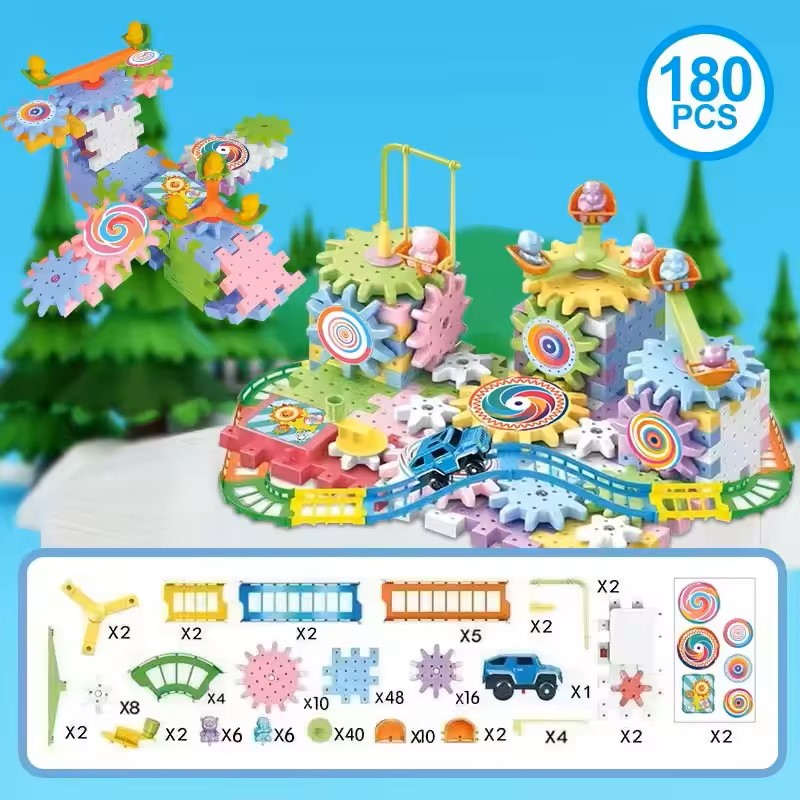 Montessori STEM Electric Rotating Gear Building Block Toys, Block Bricks toys for Children