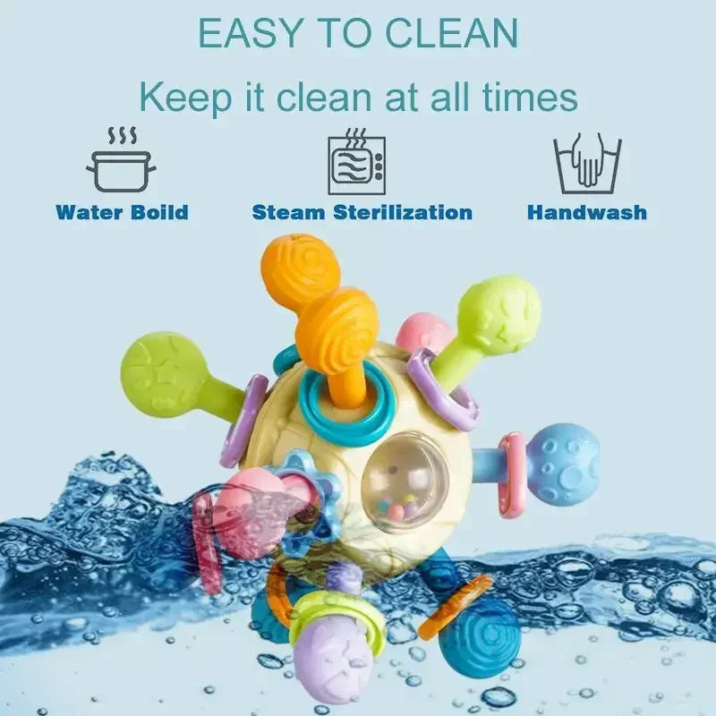 Baby Silicone Rotating Rattle Ball Grasping Activity, Teether Sensory Toys