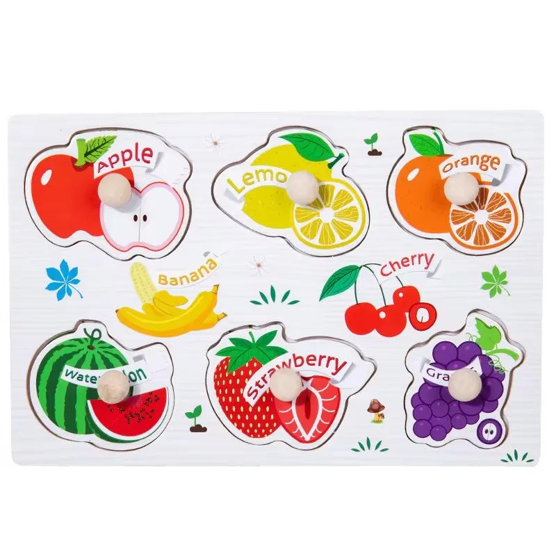 Wooden Fruits & Vegetables Jigsaw Puzzle, Montessori Toys, Hand Grab and Educational Learning Toy for Kids