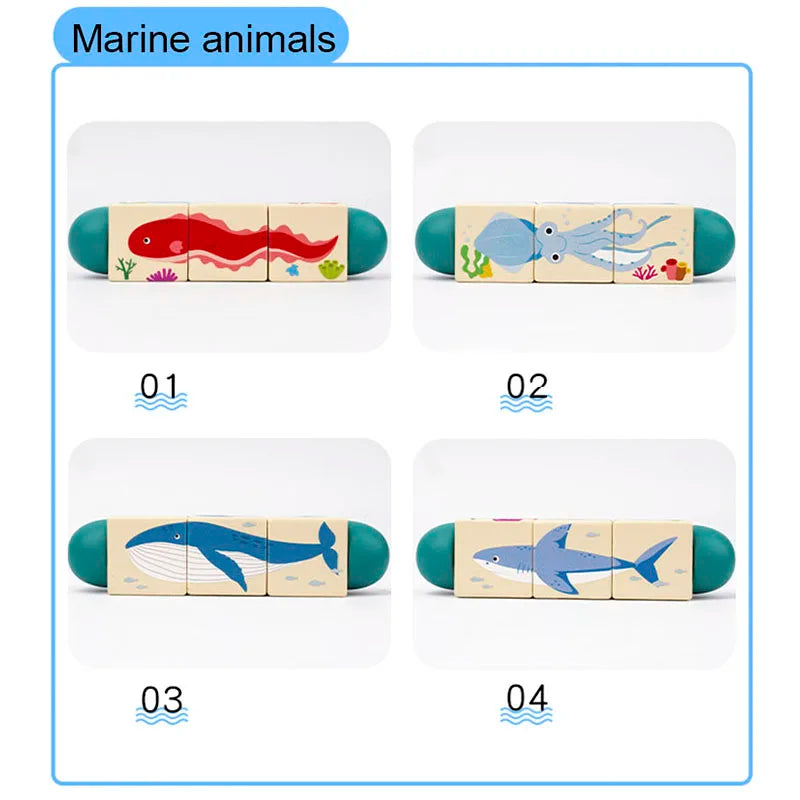 Wooden Forest & Marine Animals Jigsaw Rotating Puzzle for Kids