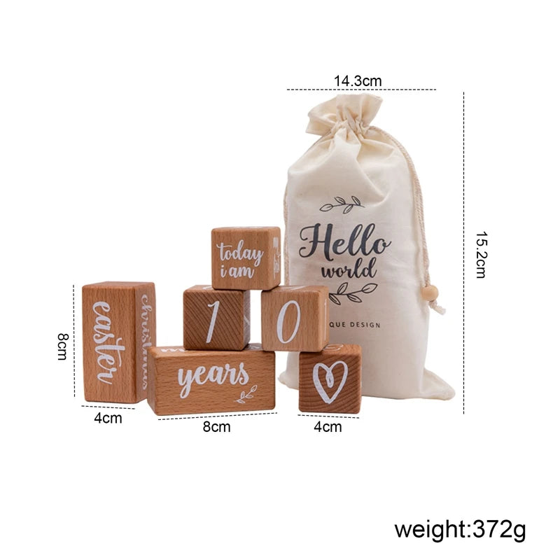 Set of Baby Month Milestone Card Beech Block ,Newborn Birthday Month Milestones Block