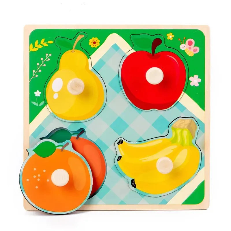 Wooden Fruits & Vegetables Jigsaw Puzzle, Montessori Toys, Hand Grab and Educational Learning Toy for Kids