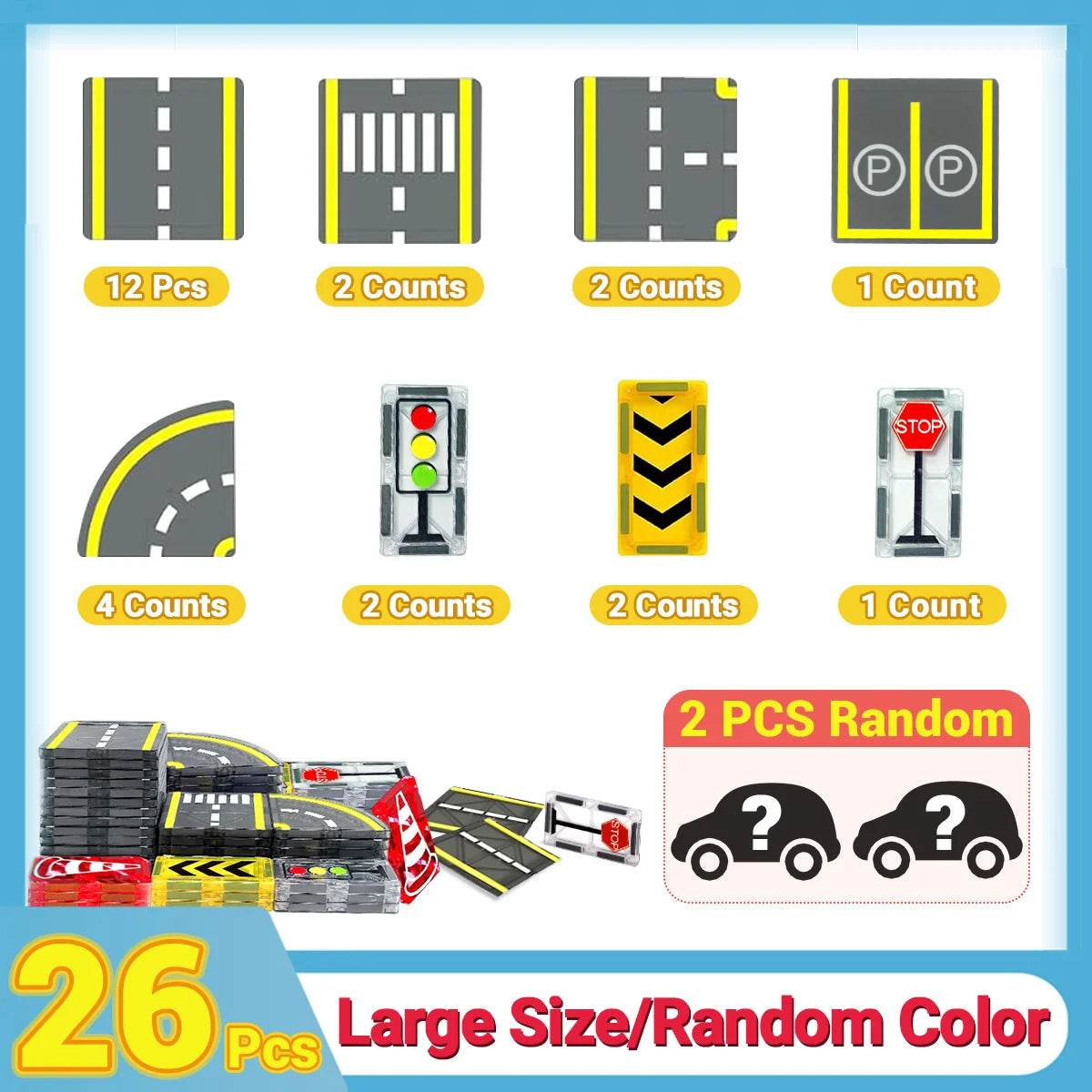Montessori Magnetic Road Tiles Set – STEM Learning & Construction Blocks for Kids