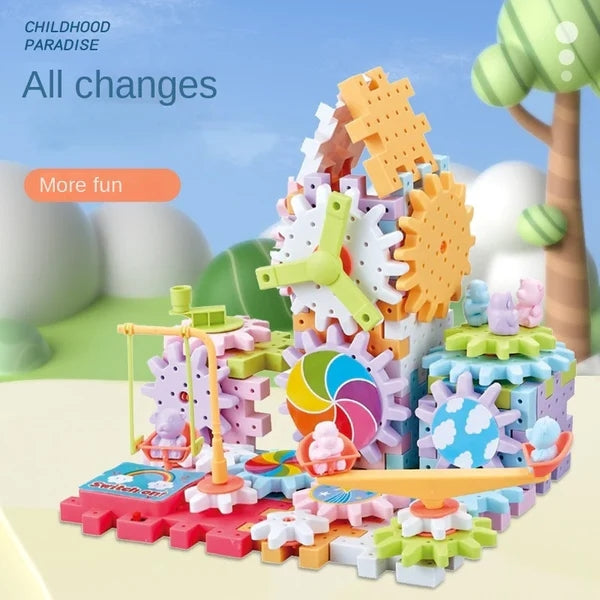 Montessori Electric Rotating Gear Building Block Toys, Block Bricks toys for Children