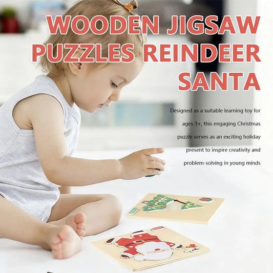 Montessori Toddler Xmas Wooden Jigsaw Puzzles, Santa Christmas Toddler Puzzles, Educational Shape Matching