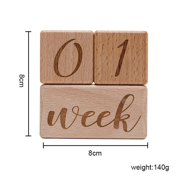 Set of Baby Month Milestone Card Beech Block ,Newborn Birthday Month Milestones Block