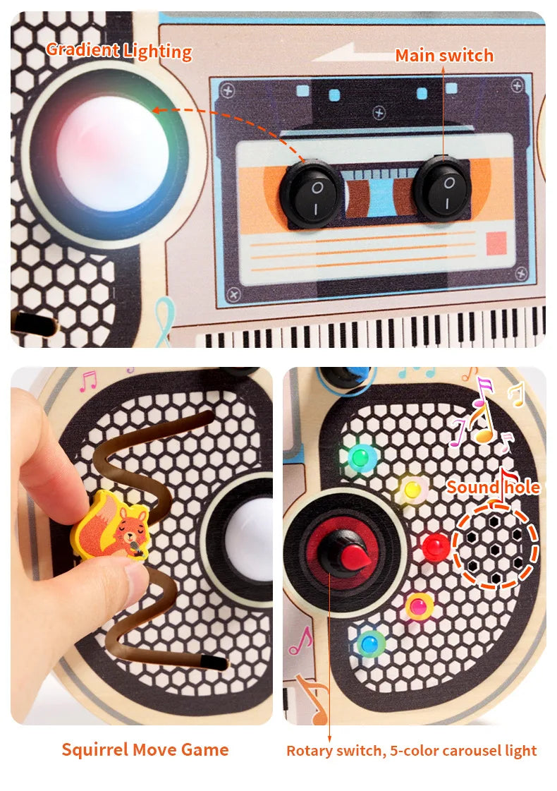 Montessori Wooden Busy Board Sensory Toys with Light Switch Control Board for Toddlers and Babies - LittleOzKid