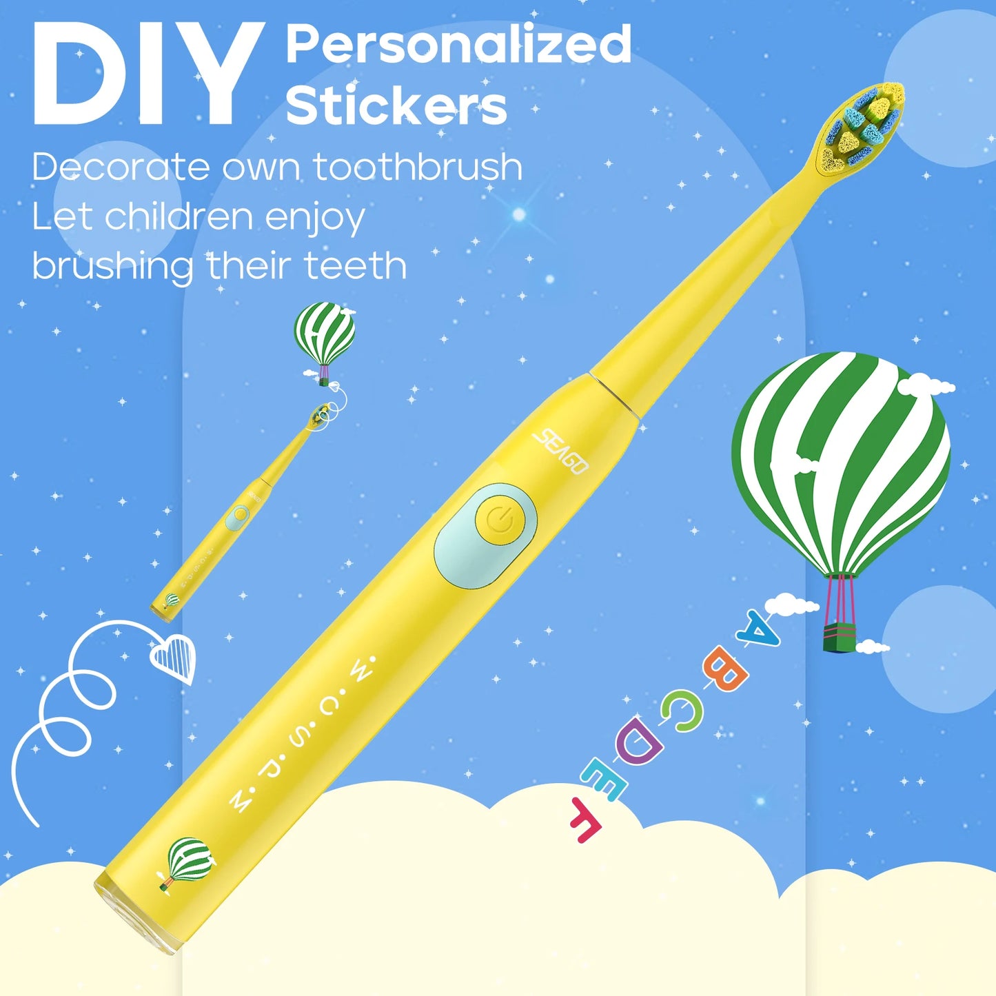 Rechargeable Kids Electric Toothbrush with Stickers and 3 Extra head