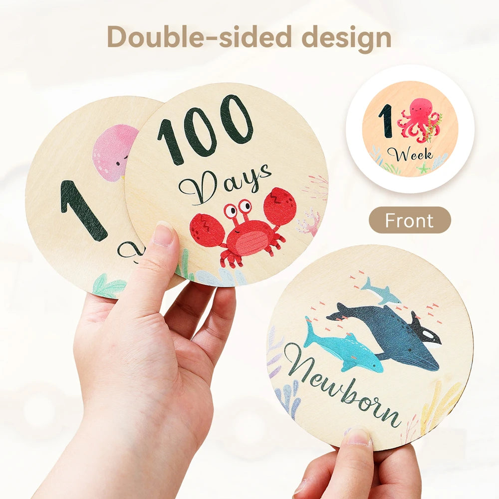 Newborn Wooden Milestone Cards Set Number