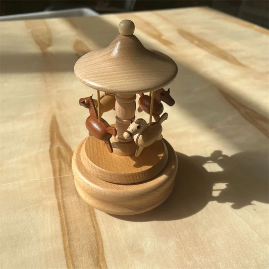 Hand Crank Wooden Carousel Music Box Ornaments