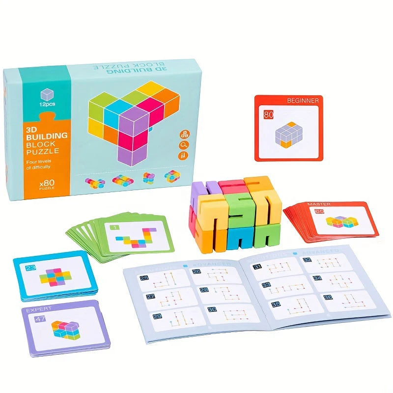 3D Montessori Wooden Building Blocks, Brain Development Puzzle Toy