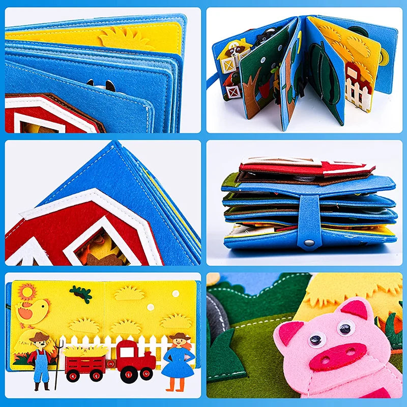 Toddlers Montessori Busy Board Farm Animal Quiet Felt Activity Toy Book - LittleOzKid