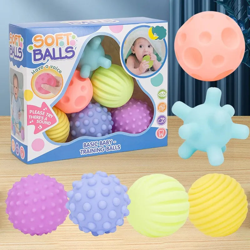 6 PCS Silicone Baby Sensory Balls Textured Hand Touch, Infant Rattle Toy