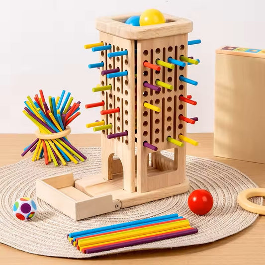 Montessori Game Wooden Stick Tower Toy With Sticks Dice Motor Skills Development