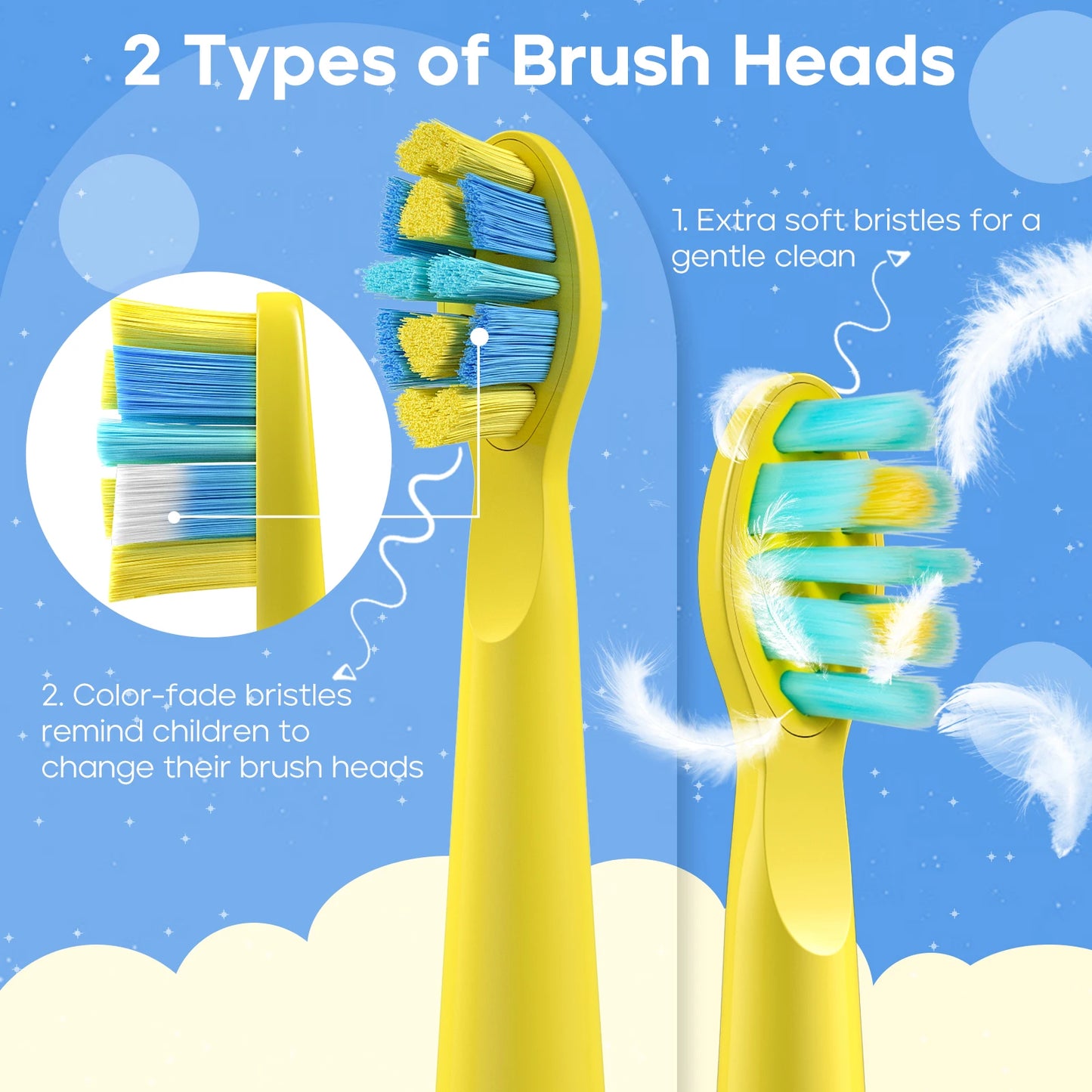 Rechargeable Kids Electric Toothbrush with Stickers and 3 Extra head