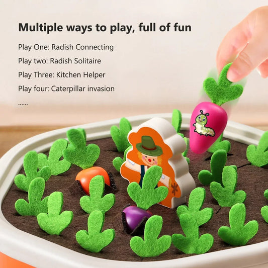 Montessori Carrot Harvest Toy, Wooden Pull Radish Memory Game, Fine Motor Skills & Sorting Toy for Toddlers