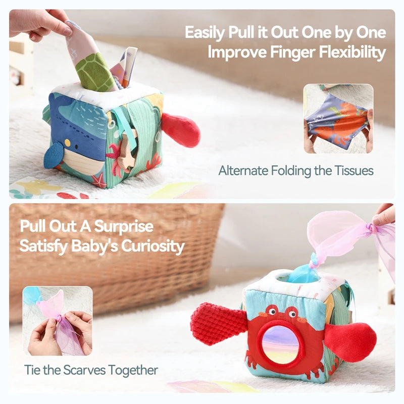 Baby Montessori Toy Cotton Magic Tissue Box Finger Exercising Busy Sensory Board Game