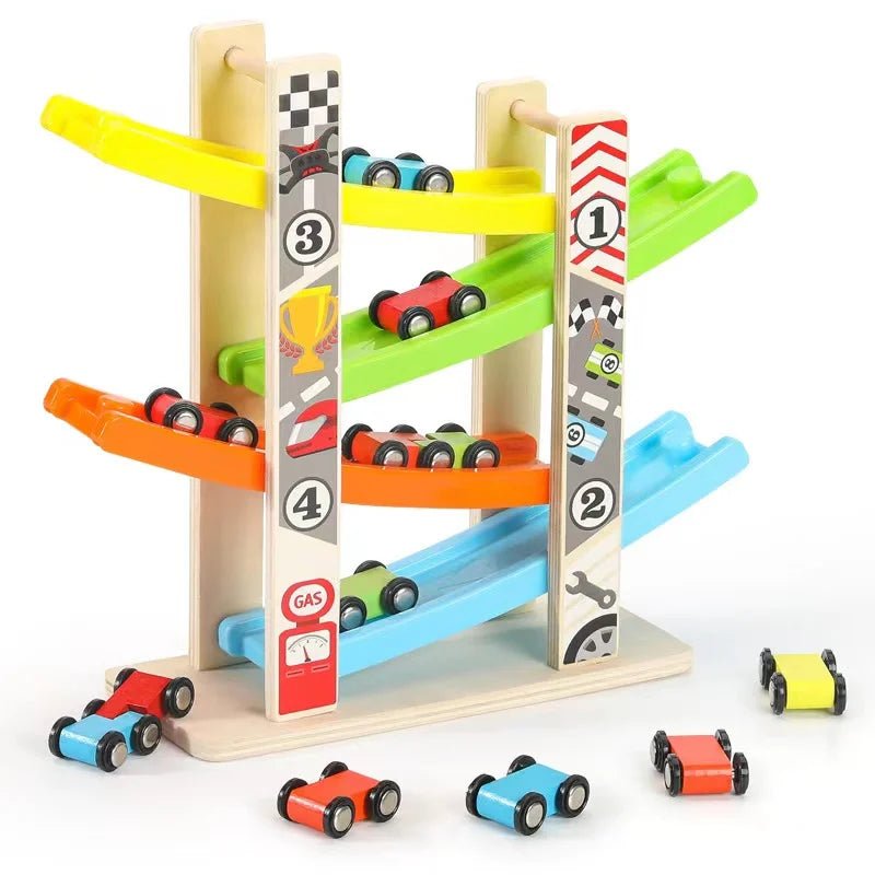 4/7 Track Wooden Ramp Racing, Inertia Slide Roller Coaster Car Set toy - LittleOzKid