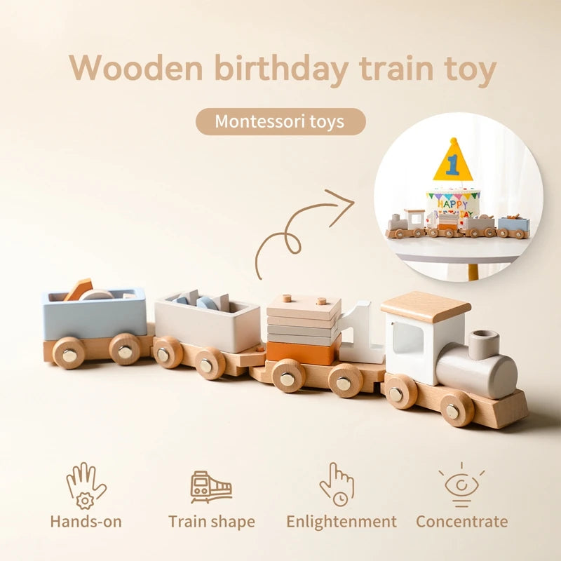 Montessori Wooden Train Birthday Toy Kids - LittleOzKid