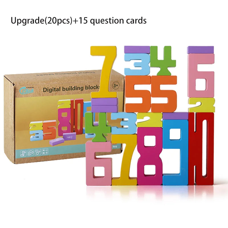 Wooden Montessori Digital Building Blocks, Stacking Puzzles for Kids