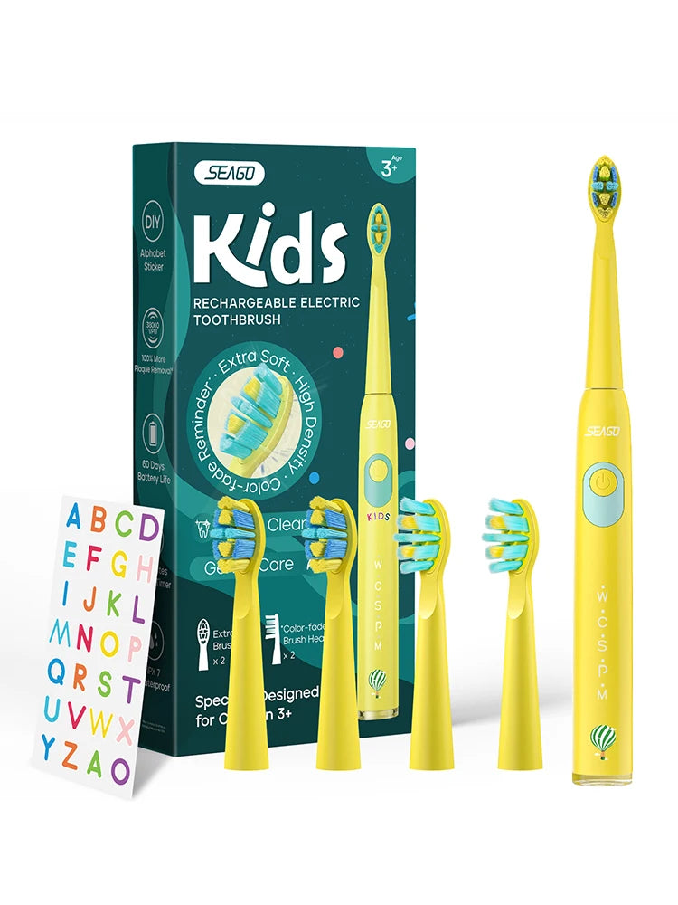 Rechargeable Kids Electric Toothbrush with Stickers and 3 Extra head