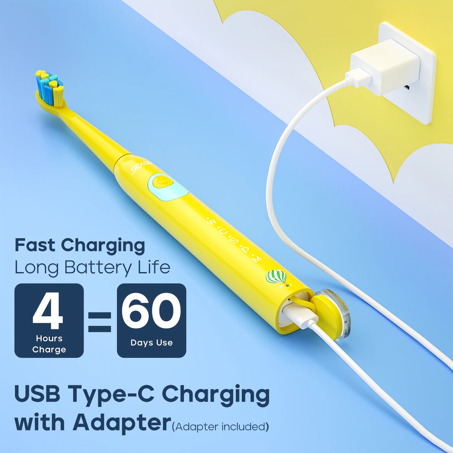 Rechargeable Kids Electric Toothbrush with Stickers and 3 Extra head