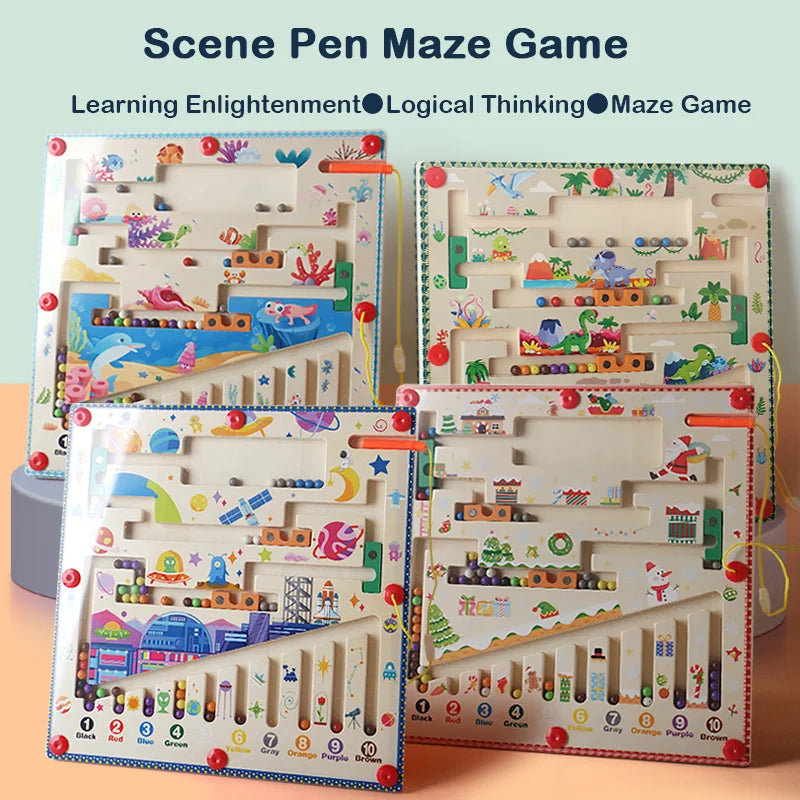 Large Magnetic Montessori Scene Maze Toys, Color and Number Sorting, Pen Grip Training