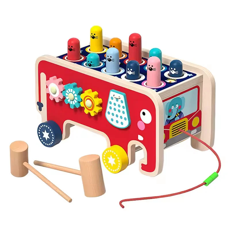 Wooden Elephant Whack-A-Mole Hammer Pounding Toy,Montessori Activity Game
