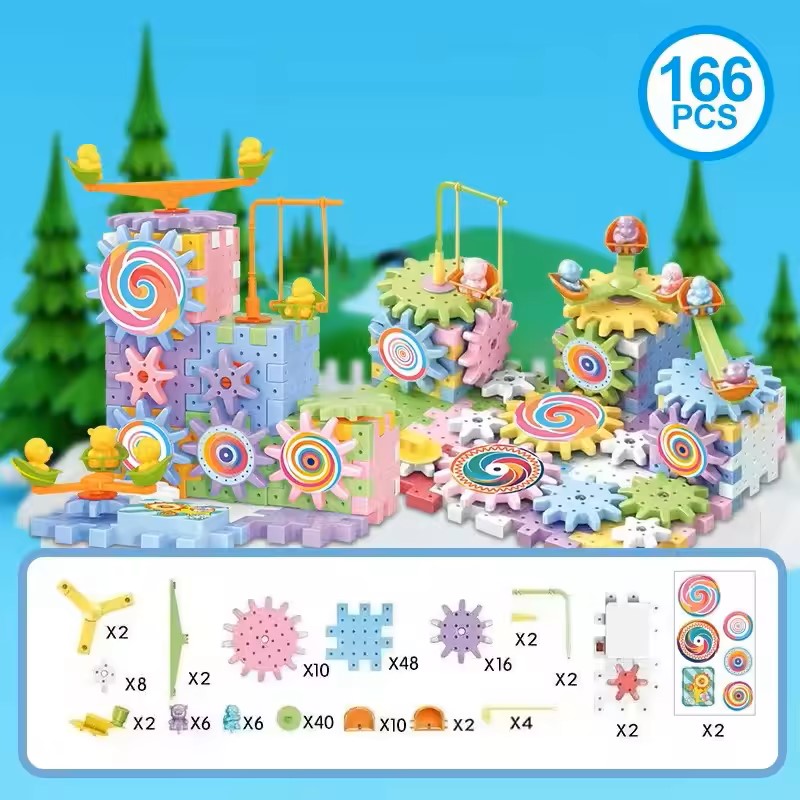 Montessori STEM Electric Rotating Gear Building Block Toys, Block Bricks toys for Children