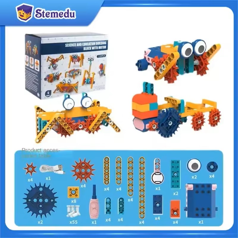 Electric STEM Gear Building Blocks for Kids – Large Particle Engineering Bricks, Montessori Educational Construction Toy