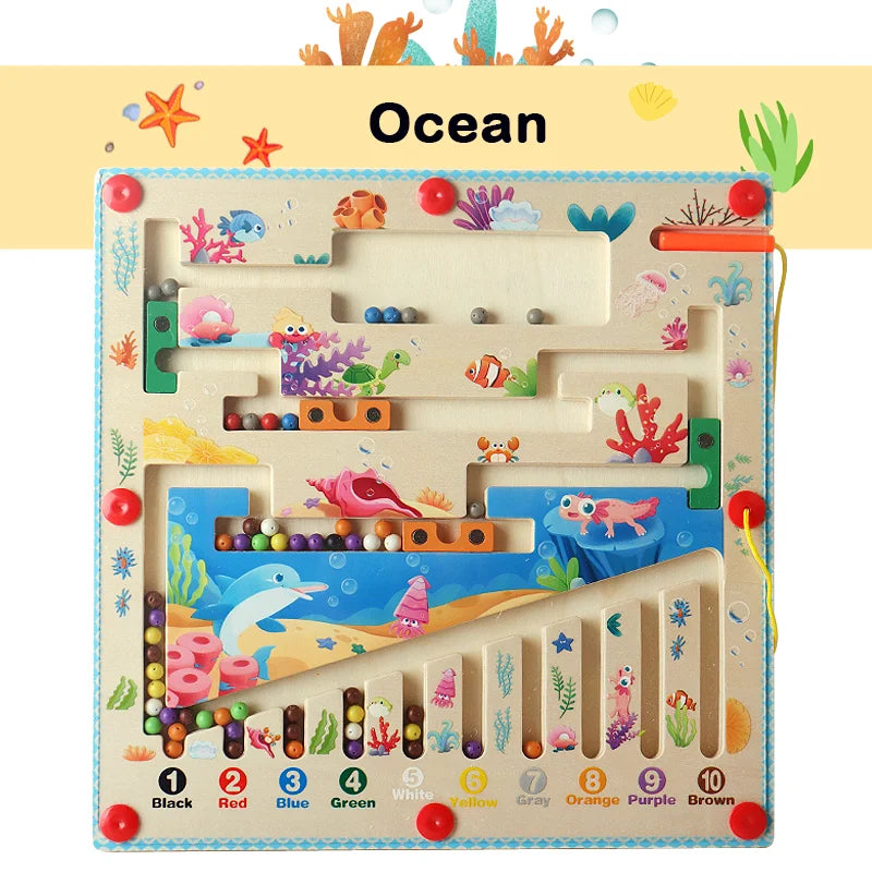 Large Magnetic Montessori Scene Maze Toys, Color and Number Sorting, Pen Grip Training