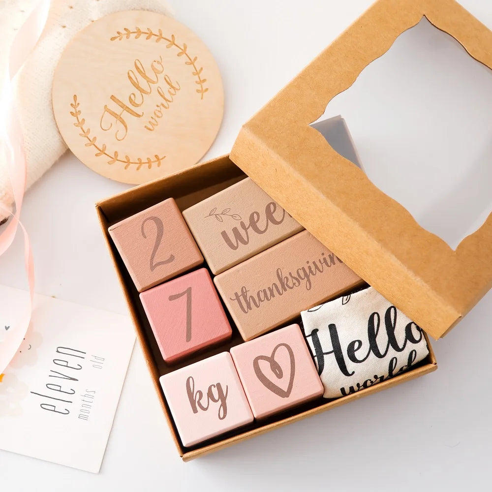 7Pcs Newborn Wooden Milestone Blocks, Birthing Monthly Milestones Blocks For Newborn