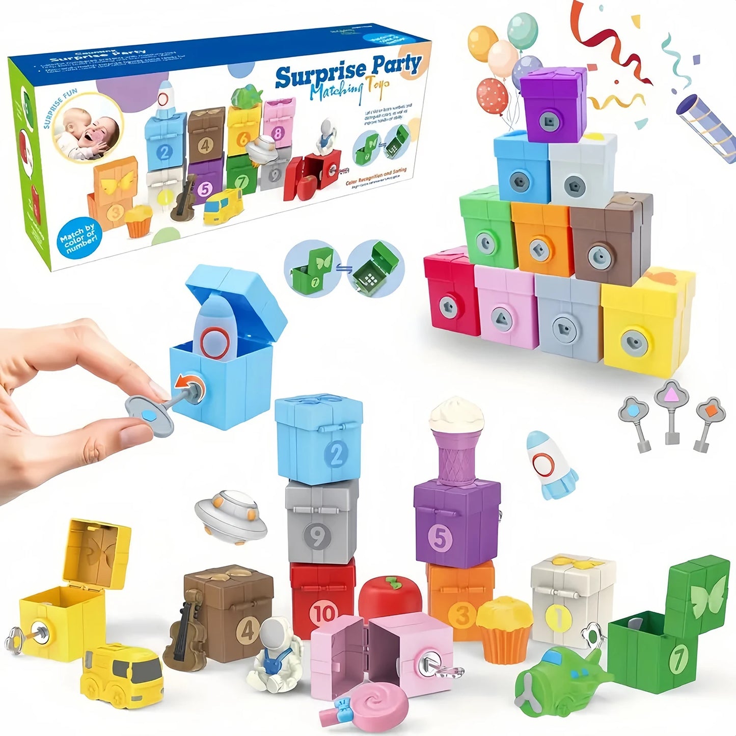 Montessori Surprise Key and Gift Box for Toddlers Learning Counting, Matching & Sorting Fine Motor Skills