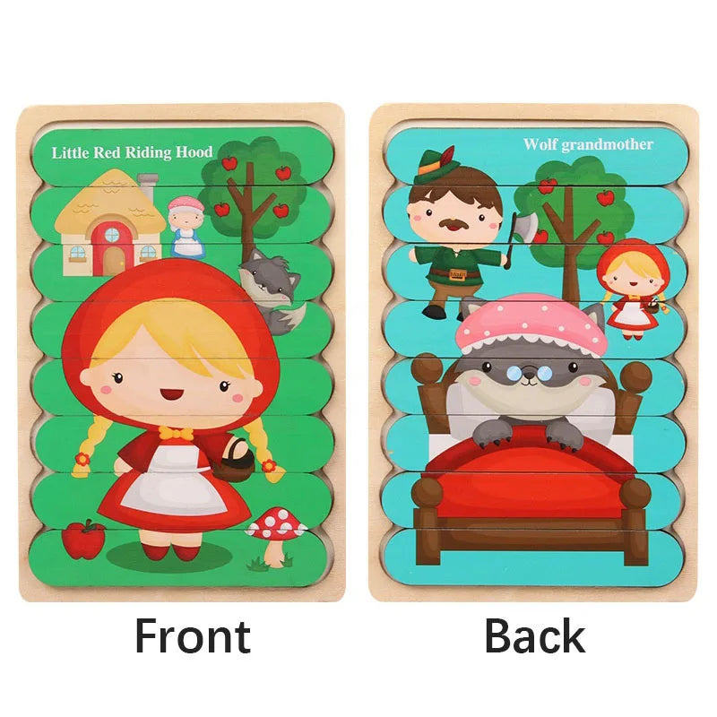 Double-Sided Wooden Word Strip Puzzle, Animal & Vehicle Montessori Matching Game (Buy 3 for $64)