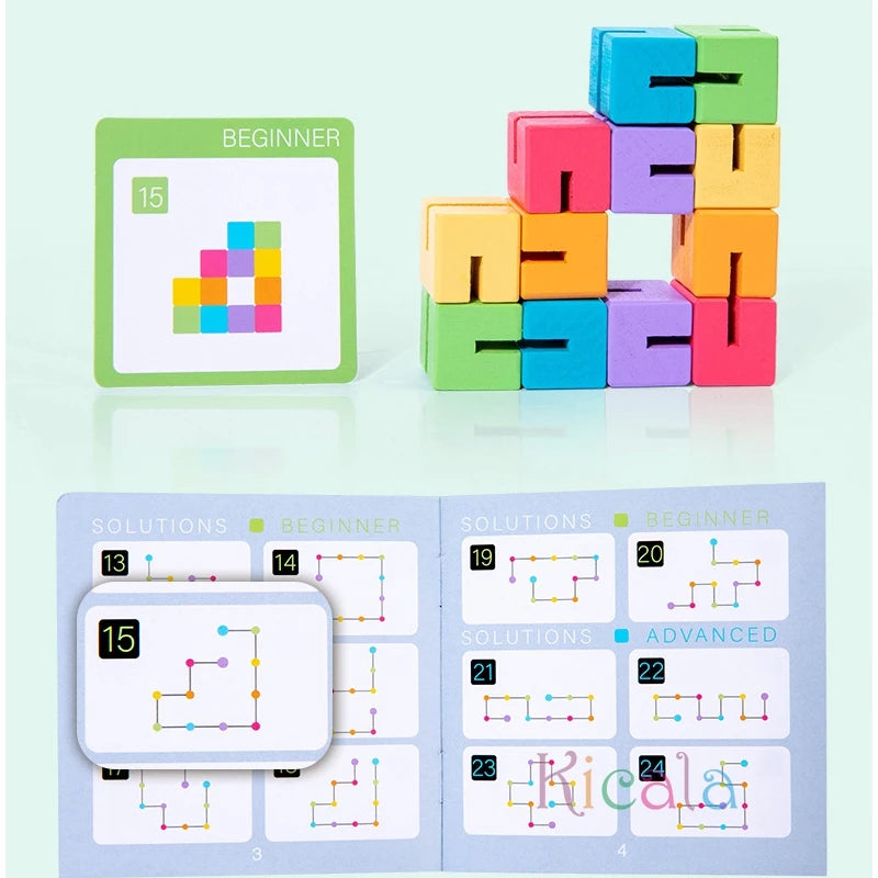 3D Montessori Wooden Building Blocks, Brain Development Puzzle Toy